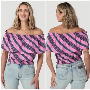 Women's Wrangler Candy Stripe Off Shoulder Top Pink Small nwt